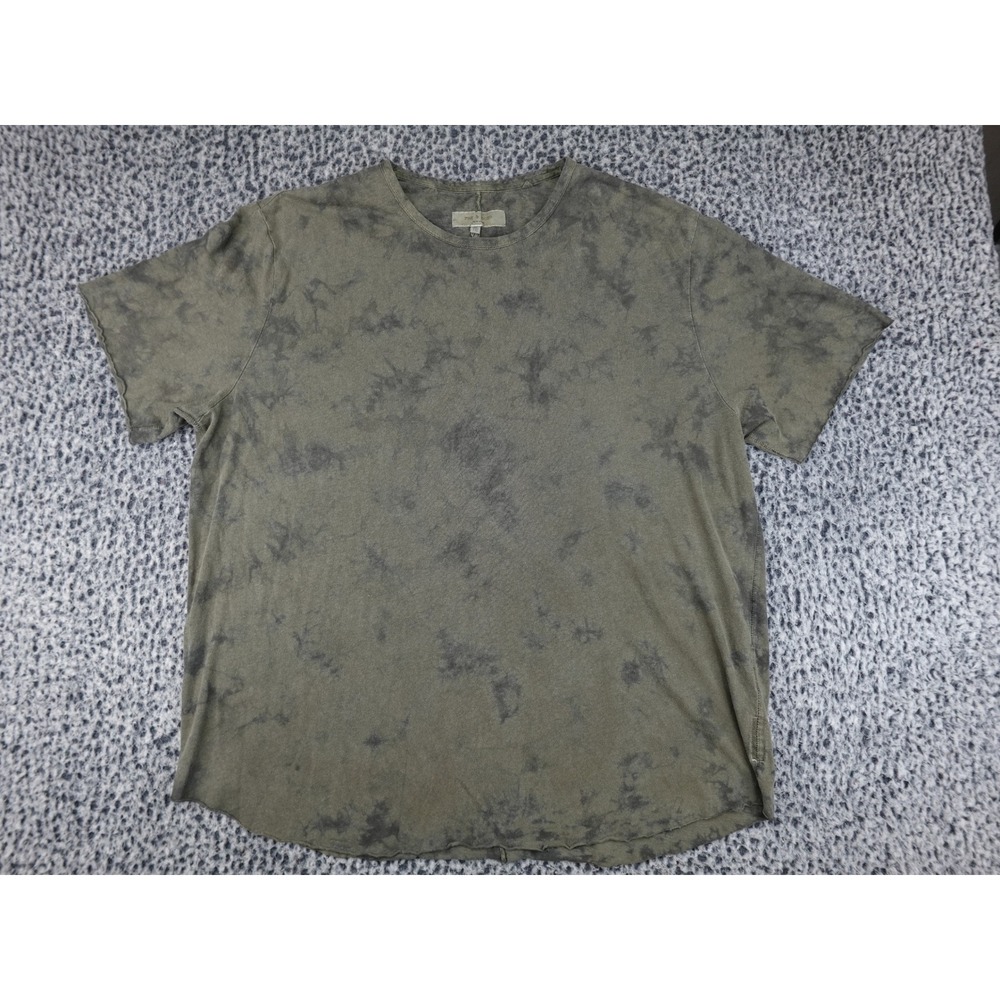 Rag & Bone T-Shirt Mens XXL Olive Green Tie-Dye Linen Cotton Raw Hem